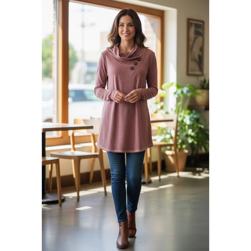 Soft Surroundings Mauve Button-Accent Cowl Neck Tunic